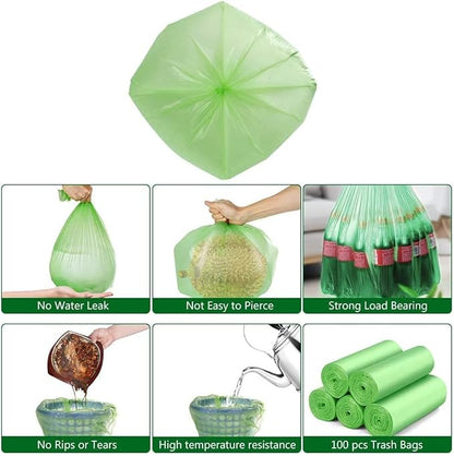 4-6 Gallon Small Trash Bags Biodegradable, 20 Liter Mini Compostable Strong Bathroom Garbage Bags with Tear & Leak Resistant, Recycling Eco-Friendly Trash Can Plastic Liner, Green, 100 Counts