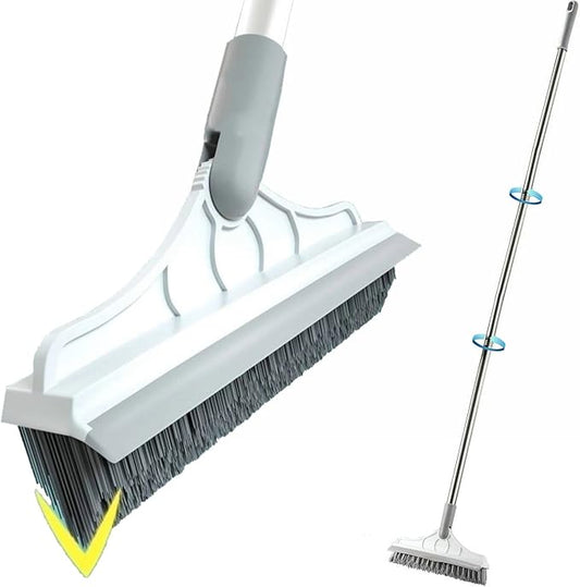 2 in 1 Cleaning Scrub Brush Grout Brush Scrapee 3 Poles 47.6'' Floor Scrub Brush with Long Handle V-Shape Stiff Bristle Brush Scrubber with Squeegee 120°Rotate Shower Cleaning Brush for Bathroom Glass
