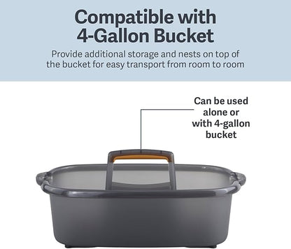 Casabella Cleaning Storage Caddy with Handle Plastic Multipurpose Organizer, Rectangle, 1.85-Gallon, Gray