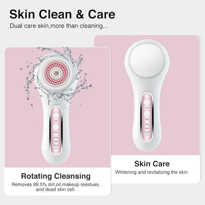 UMICKOO Electric Facial Cleansing Brush, 2-Way Rotating Face Scrubber for Daily & Deep Cleaning, 3 Modes, 5 Brush Heads, Rechargeable, IPX7 Waterproof for All Skin Types