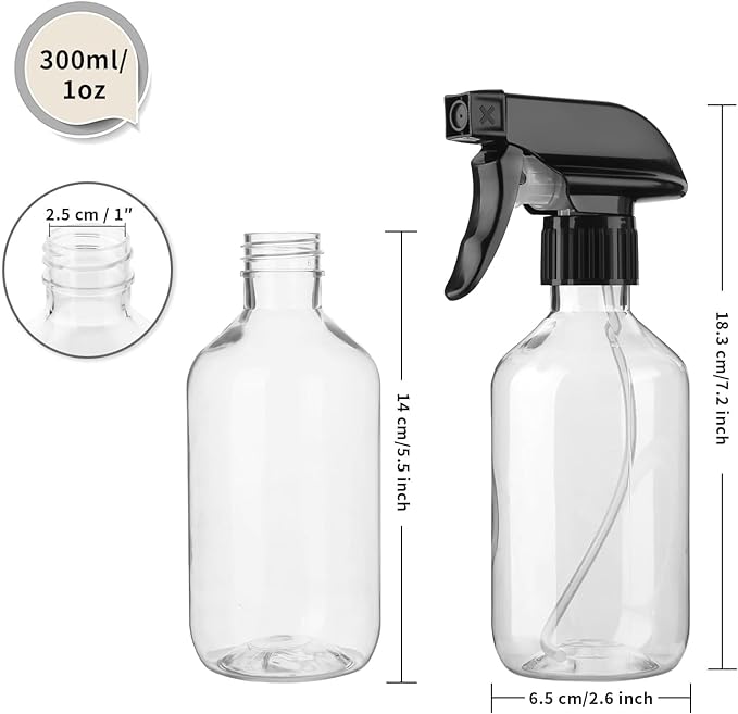 Arkeiliy 2-Pack Leakproof Spray Bottles (300ml/10oz) - Adjustable Nozzle for Fine Mist & Jet Stream | Premium Refillable Plastic Bottles for Hair Styling, Plant Misting, Cleaning Solutions (C+G)