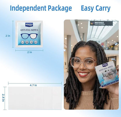 Anti-Fog Wipes for Glasses – Eye Glasses Cleaner Wipes, 100 Pack, Individually Wrapped, Pre-Moistened, Quick-Dry, Scratch-Free for Goggles, Camera, Watch, Lens, Laptop, Phone Screens