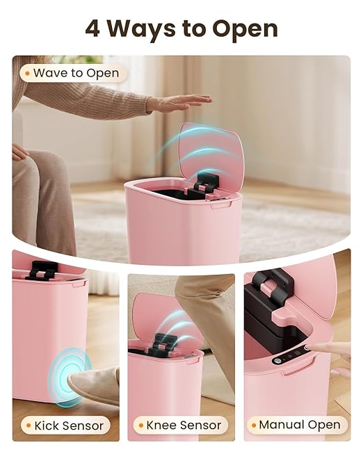 Cesun Motion Sensor Trash Can, 5 Gallon Automatic Bathroom Garbage Can with Lid, Touchless Smart Plastic Slim Wastebasket for Bathroom, Office, rv, Bedroom, Living Room, Pink