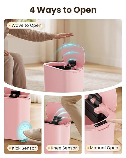 Cesun Motion Sensor Trash Can, 5 Gallon Automatic Bathroom Garbage Can with Lid, Touchless Smart Plastic Slim Wastebasket for Bathroom, Office, rv, Bedroom, Living Room, Pink