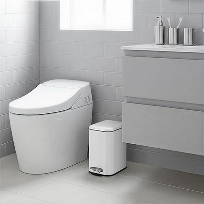 GlowSol Bathroom Trash Can with Lid, 1.3 Gallon 12 L Stainless Steel Step Trash Can with Removable Liner Bucket, Slim Small Wastebasket for Toilet Bedroom Office, White