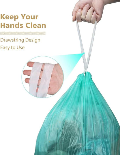 AYOTEE Small Trash Bag, 2 Gallon Trash Bag Drawstring Compostable Trash Bags, 50 Count Small Garbage Bags Bathroom Trashbags Compost Bags Waste Basket Liners for Bathroom, Office, Pet (Green)