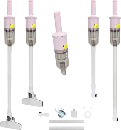 6-in-1 Rechargeable Household Stick Vacuum Cleaner, Convertible to Handheld, for All Kinds of Cleaning in Your Home on Hard Floors, Upholstery, Sofas, Cars (Pink)
