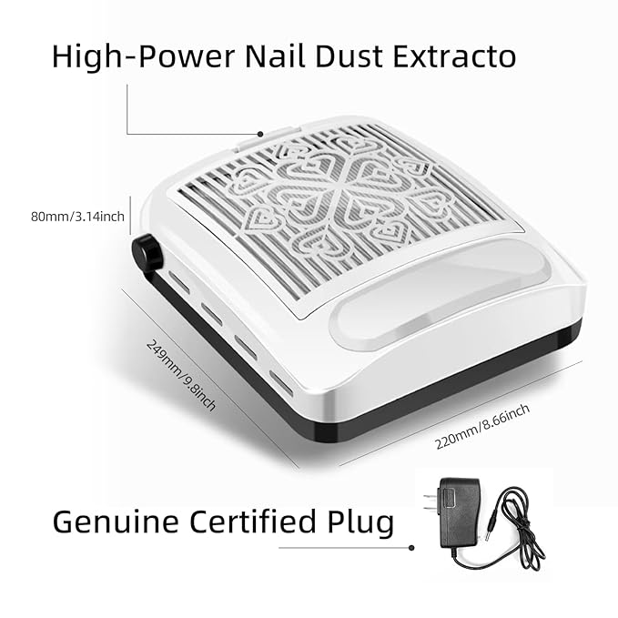Kylara Nail Dust Collector,100W/4500RPM with Adjustable Vacuum Fan Dust Collector for Beginner DIY with Reusable Filter,Powerful Dust Suction Machine for Acrylic Nail Polishing Home/Salon