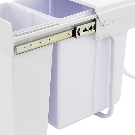 Pullout Trash Can, 10L + 20L Pull Out Under Cabinet Trash Can with Lid, Kitchen Cabinet Garbage Can Sliding Out Under Counter Waste Bin (White)