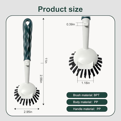 Dish Brush, 2 Pack with Comfortable Handle, with Built-in Scraper, Scrub Brush with Medium Firm bristles for Cleaning Dishes, Sink, Pots(Green)