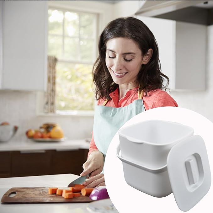 4-Liter Kitchen Compost Bin with Handles for Countertop Food Scrap Collection.White-4L-US