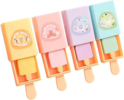 4pcs - Popsicle Shaped Fun Magic Box Eraser Cute Cartoon Ice Cream Chip Eraser-Fun erasers (4 Pieces)