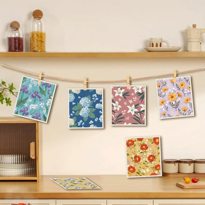 6Pcs 6 Styles Swedish Dishcloths for Kitchen Reusable Quick Drying Sponge 7.7 x 6.8 Inch Countertop Cleaning, Floral Swedish Dish Cloth Absorbent Towels for Dishes Home Tableware Wiping Use