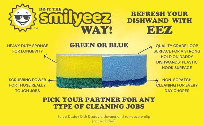 Smilyeez Green Heavy Duty Scrubbing Sponge Refill for use with The Dish Daddy (Reg. TM) Dishwand (10 Pack) Refill Head