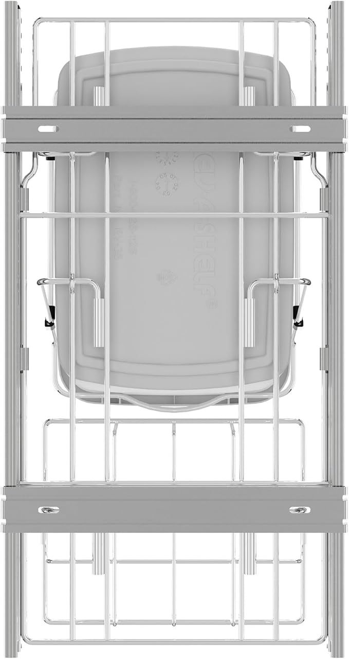 Rev-A-Shelf Single 35 Qt Pullout Trash Can for Base Kitchen Cabinets, Garbage Waste Bin System with Full Extension Slides, Min Opening Width of 11.5", White/Chrome, RV-12KD-11C