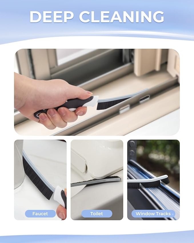 Cleangor Crevice Cleaning Brushes, Scrub Brush for Hard to Reach Small Space, Home Essentials, Cleaning Supplies, Cleaning Tools for Household Use, Bathroom, Shower, Kitchen, Toilet, Window (3, Blue)