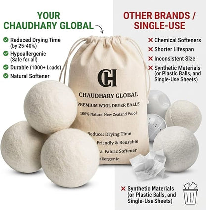 Wool Dryer Balls XL 6-Pack - 100% Organic New Zealand Wool, Reusable Natural Fabric Softener for Laundry, Reduce Drying Time & Static, Eco-Friendly Dryer Balls for Pet Hair Removal