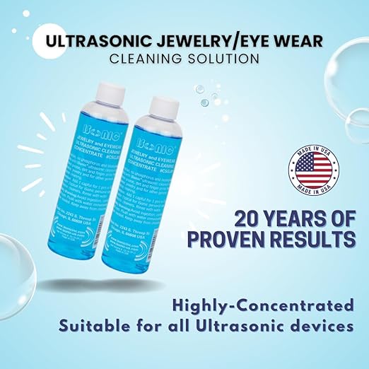 iSonic Ultrasonic Jewelry & Eyeglass Cleaner Solution Concentrate - Professional Cleaning Liquid for Ultrasonic Machine - Clean Gold, Silver, Diamond, Watch, Glasses, Eye Wear, 8-oz. [2-Pack]