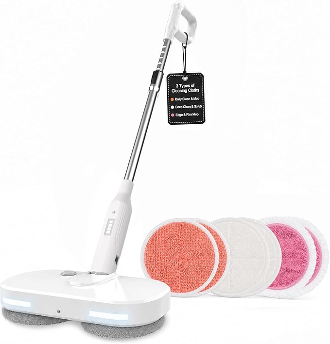 buways Lightweight Cordless Electric Mop, Self-Propelled Electric Spin Mop, Gravity Assist Pressure, 8000mAh Battery, LED Light & Water Spray, for Hardwood, Tile & Laminate Floors