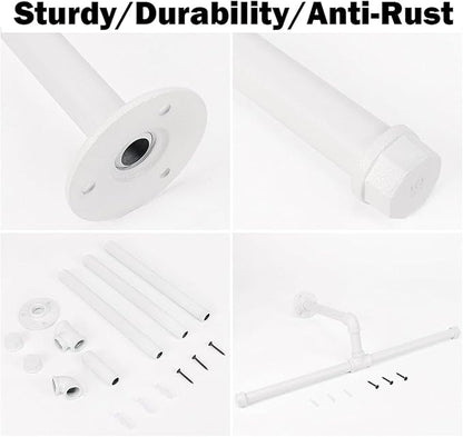 Industrial Pipe Clothes Rack Wall-Mounted, Multi-purpose Rustic Vintage Hanging Rod for Space-Saving Storage in Bedroom, Bathroom, and Laundry Room, 2 Pack White