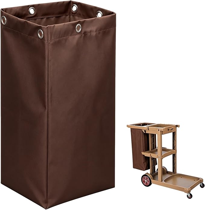Replacement Janitorial Cleaning Cart Bag: Commercial Products 23 Gallon Industrial Janitorial Vinyl Cart Bag with 6 Brass Grommets - Size 16 x 11 x 27inches (Brown)
