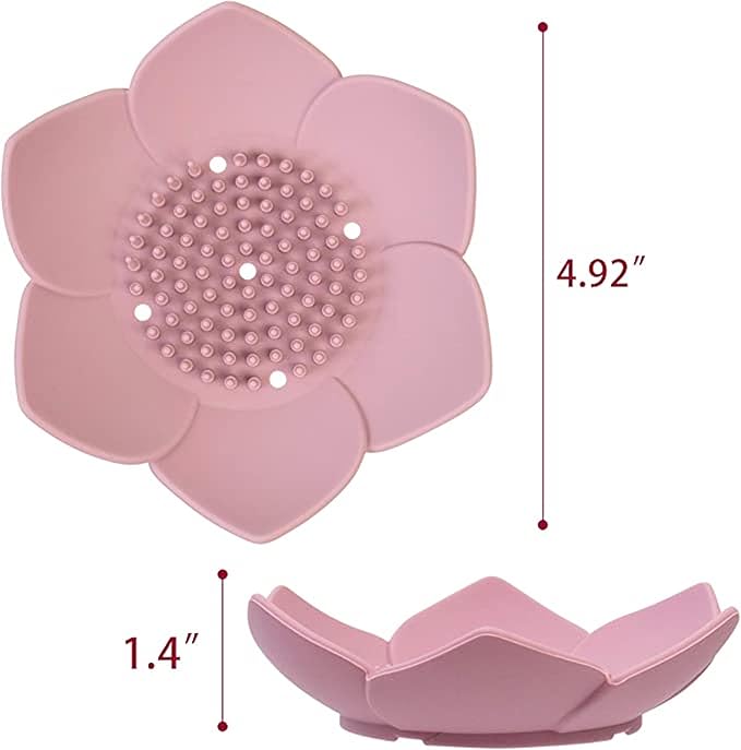 Adorable Pink Peri - 2-Pack Pink Soap Dish for bar soap Lovers | Self draining Hole Holder | Pink Floral Decor Bathroom Accessories | Zero Waste Gift (Silicone)