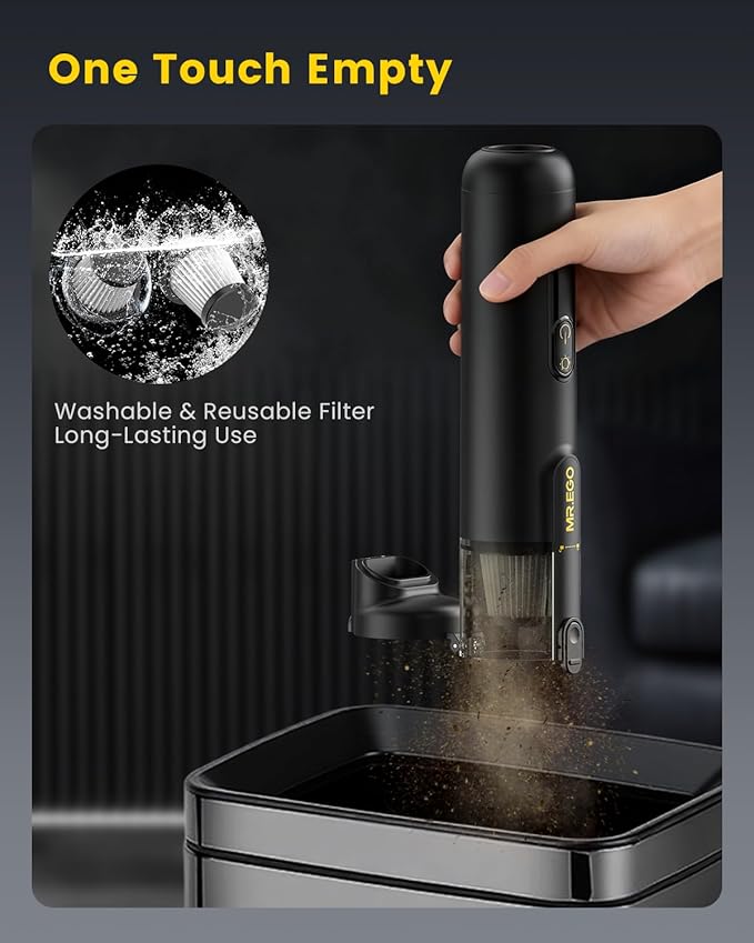 Mr.ego Handheld Car Vacuum Portable Cordless, 4-in-1 Mini Vacuum with 18500Pa Strong Suction, Desk Vacuum Cleaner and Air Duster with Green LED Light for Small Jobs, Car, Home, Keyboards (Satin Black)