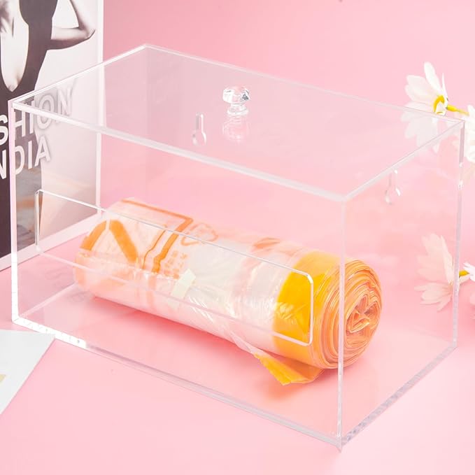 Trash Bag Organizer Dispenser, Acrylic Garbage Bag Holder Dispenser, Trash Bag Roll Box for Wall Mount, Clear