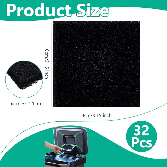 OLYCRAFT 32 Pack Trash Can Filter Odor Absorber Activated Carbon Filters 3.2 Inch Trash Odor Eliminator for Indoor Kitchen Bins Compost Bucket Recycling Bin Durable Polyester Air Freshener