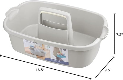 JiatuA Large Cleaning Supplies Caddy Portable Shower Basket Supply Organizer with Handle Plastic Bucket Tool Storage for Bathroom, Bedroom, Kitchen, College Dorm, Garden, Light Gray 2 Pack