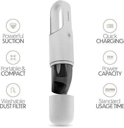 STARUMENT Portable Hand Vacuum Cleaner Handheld Cordless Cleaner for Dust Pet Hair Dirt, Home, Car Interior, Lightweight, Easy to Use, Compact Design Battery Rechargeable with USB-C Cable White