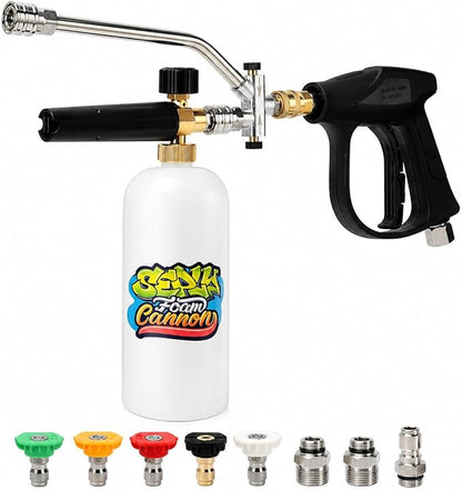 SEPLY Foam Cannon for Pressure Washer Gun Kit with Dual Connector Accessory, Car Wash Foam Gun with 5 Pressure Washer Nozzle Tips 3/8'' Swivel Quick Connector and M22-14mm and M22-15 mm Fitting