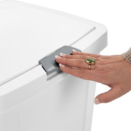 Sterilite 13 Gallon TouchTop Wastebasket Trash Can Garbage Recycle Bin with Titanium Latch for Kitchen, Garage, Basement, or Office, White (8 Pack)