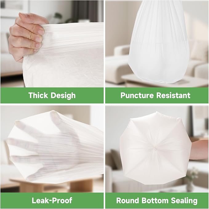 3 Gallon Small Biodegradable Trash Bags - Heihaily Clear White 100 Count Waste Basket Liners Strong Thick Recyclable Compostable Garbage Bag for Kitchen Bedroom (Unscented, 5 Rolls)
