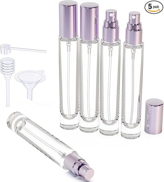 10ML 5PCS Cologne Atomizer Empty, Glass Perfume Bottle Set, Mini Perfume Bottles Refillable With Dispenser Tools, Pocket Spray Bottle for Travel and Sample Container