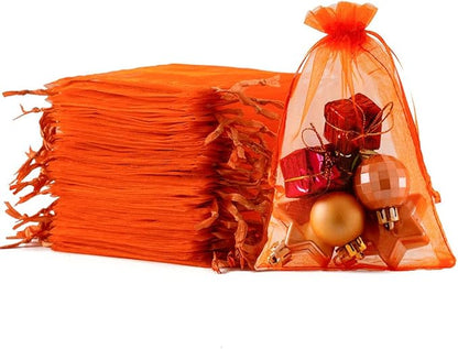 Meowoo 100PCS Organza Bags, 4x6in Small Mesh Bags Drawstring, Mesh Gift Bags Drawstring for Jewelry, Candy, Christmas, Sachets, Festivals, Bathroom Soaps, Makeup Organza, Wrapping Supplies(orange)