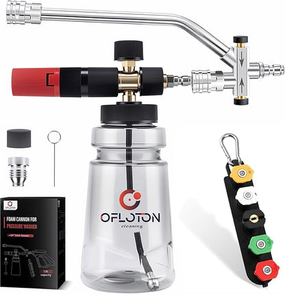 Foam Cannon for Pressure Washer, with Foam Cannon Dual Connector, Double Tip Attachment for Pressure Washer Soap Cannon, 5 Power Washer Nozzle Tips, 1/4” Quick Connect, 4000 PSI Foam Sprayer
