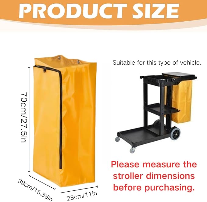 2 Pack Cleaning Cart Bag Zippered Front,Replacement Janitorial Cart Thick Bag, Large Capacity Commercial Cleaning Bags for for Collecting Trash or Clothing(27x 15.3 x 11 Inch)