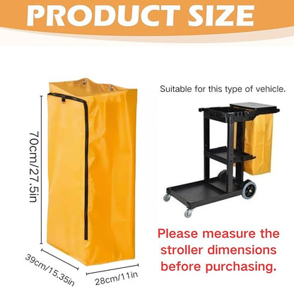 2 Pack Cleaning Cart Bag Zippered Front,Replacement Janitorial Cart Thick Bag, Large Capacity Commercial Cleaning Bags for for Collecting Trash or Clothing(27x 15.3 x 11 Inch)