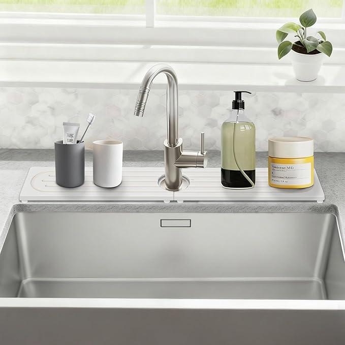 Drying Stone Faucet Mat for Kitchen Sink, Trays Diatomite Quick Dry Around Faucet Mats, 30 Inch Long Kitchen Sink Splash Guard Behind Faucet, Prevent Moisture on Kitchen Bathroom Counter