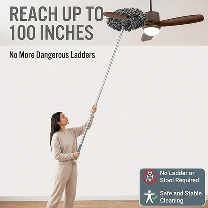 Ceiling Fan Cleaner Duster, Cobweb Duster with Extension Pole, Washable and Reusable Microfiber Duster Set for Cleaning Ceiling Fan, High Ceilings, Walls, Bookshelves, Window Door Top, Cobwebs (Gray)