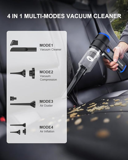 Handheld Car Vacuum Cleaner, 4-in-1 Portable Mini Vacuum with 4 Suction Modes, 21000Pa Cordless Vacuum Cleaner Rechargeable with LED Light, Type-C Charge for Car, Home, Office, Pet Hair, Keyboard