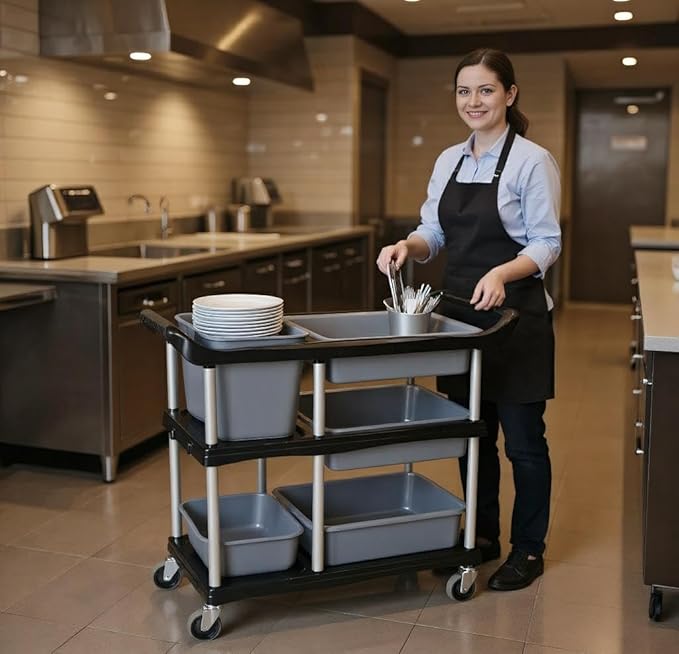 3 Tier Utility Cart Heavy Duty 330lbs Capacity Rolling Service Cart Utility Carts with Wheels Storage Cart Restaurant Supplies Great for Hotel,Kitchen,Laundry Room,Siz:41x18.3x37
