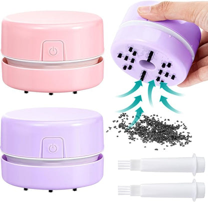 Honoson 2 Pcs Diamond Painting Tool Drill Quicker Picker for Spilled Diamonds 5d Painting Accessories Vacuum Cleaner Mini Table Desktop Sweeper Organizer Clean Art Beads Crumb(Pink, Purple)