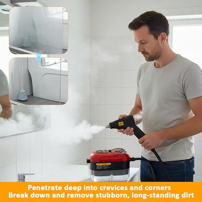2026 Handheld Steam Cleaner, 2500W High Pressure Portable Steam Cleaner, 229°F High Temperature Pressurized Steam Cleaner with Brushes for Home, Tile, Grout, Car, Kitchen & Furniture Cleaning (Red)