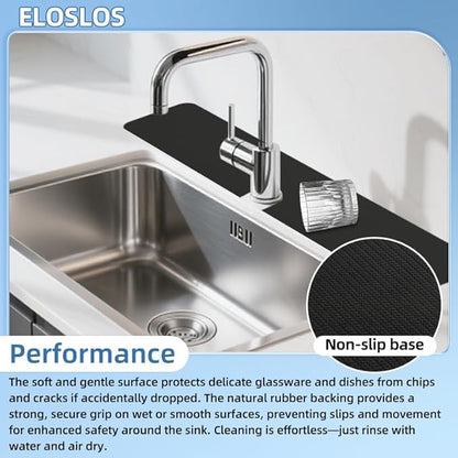 2Pcs 30"L x 5.5"W Customizable Sink Faucet Mat for Kitchen Sink 2 Holes & 3 Holes, DIY Cut for Oval/Rectangle/Square Faucets, Extra Long Quick-Drying Absorbent Splash Guard Counter Protector, Black