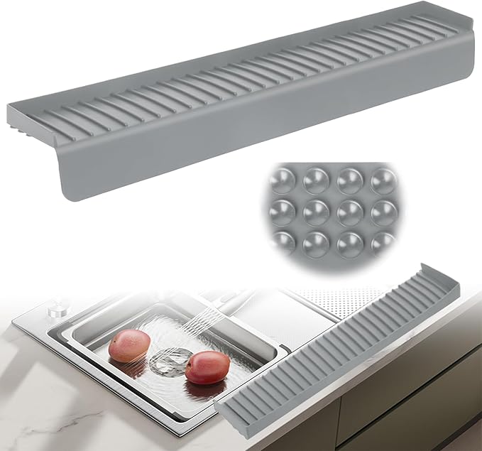 Silicone Sink Edge Protector with Suction Cup 4" x 30",Kitchen Sink Splash Guard for Kitchen, Bathroom Sink, Steel, Granite, Quartz Countertops,Multifuctional Sink Accessories(Gray)