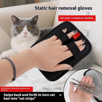 3-PCS Pet Grooming Set – 255-Tip Deshedding Gloves for Dogs & Cats, Gentle Massage Mitt & Hair Remover Brush (Left & Right Hand) + Electrostatic Pet Hair Remover Glove for Furniture & Clothes