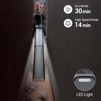 Ofuzzi H9 Pro Handheld Vacuum Cleaner, Extra-Long Crevice Tool, 40AW/13kPa Surging Suction, LED- Display&Light, Up to 30 Mins Runtime, Portable Vacuum for Home Cleaning, Black