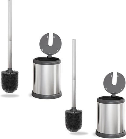 ToiletTree Products Toilet Brush with Lid - Sleek Toilet Bowl Brush and Holder - Toilet Scrubber Brush Set with Heavy-Weight Base - Lidded Toilet Bowl Cleaner Brush and Holder - Chrome (2 Pack)